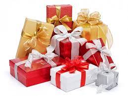 A pile of Christmas presents.
