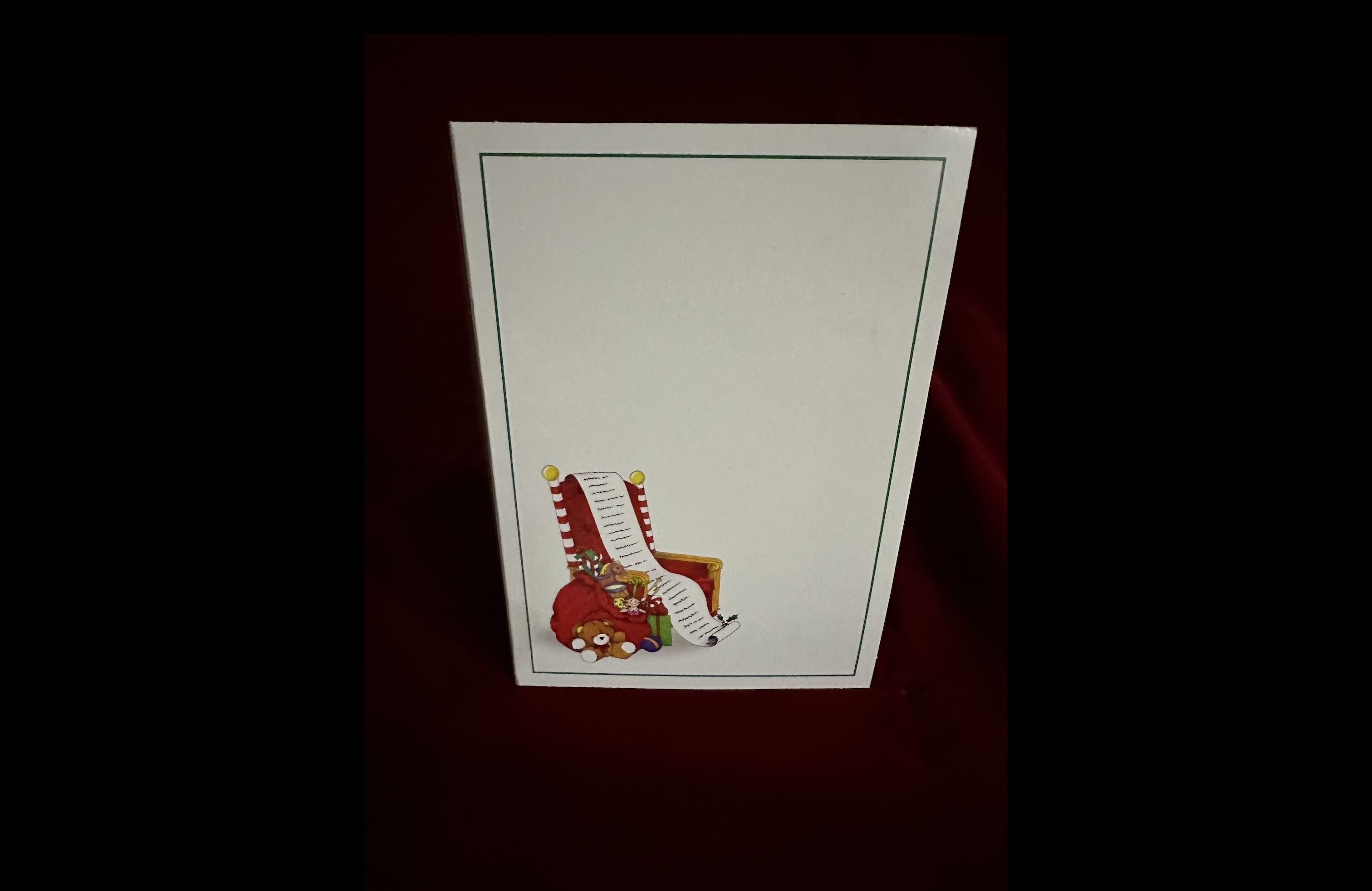 White Santa photo keepsake folder with a Christmas wish list design